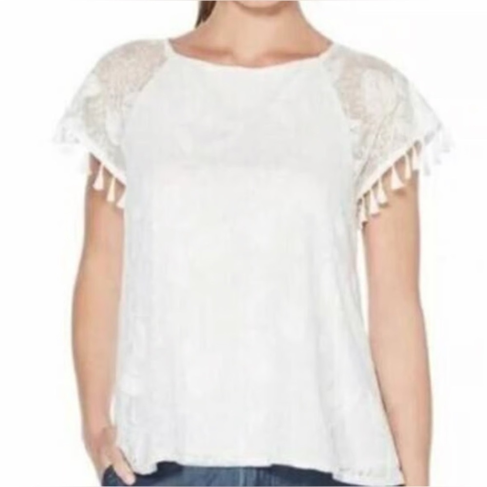 LAUNDRY BY SHELLI SEGAL CAP SLEEVE LACE BLOUSE SHIRT WOMENS MEDIUM